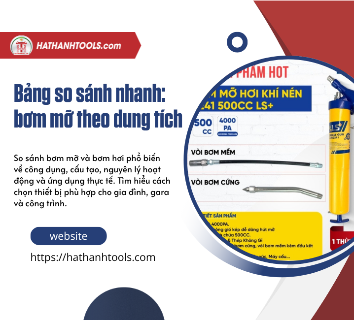 Bảng so sánh nhanh: bơm mỡ theo dung tích