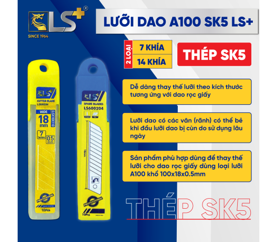 Lưỡi dao rọc giấy A100 cao cấp thép SK5 LS+