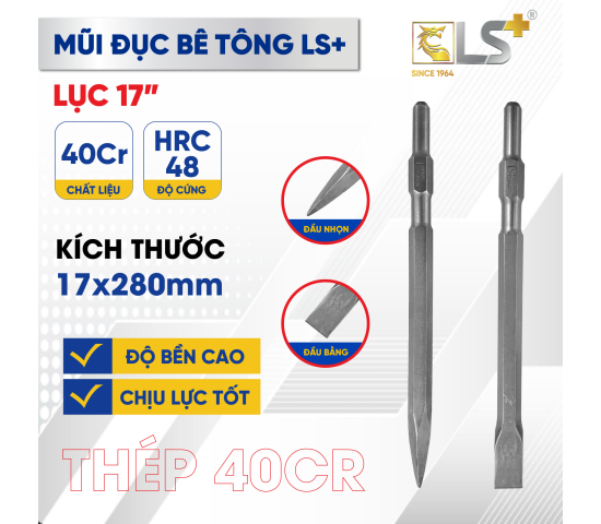 Mũi đục bê tông lục 17"x280mm LS+
