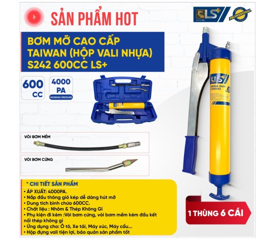 Bơm mỡ cao cấp Taiwan hộp vali S242 - 600cc LS+