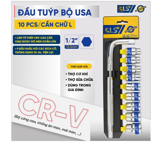 Đầu tuýp bộ 10pcs cần L LS+ 