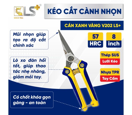Kéo cành nhọn cán xanh vàng V202 LS+