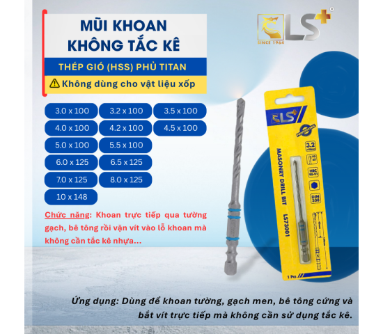 Mũi Khoan Không Tắc Kê 3.2x100 LS+