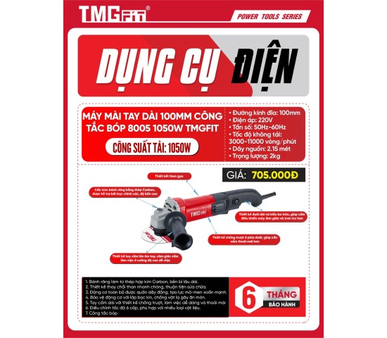 Máy mài góc tay dài 100mm công tắc bóp 1050W 8005 