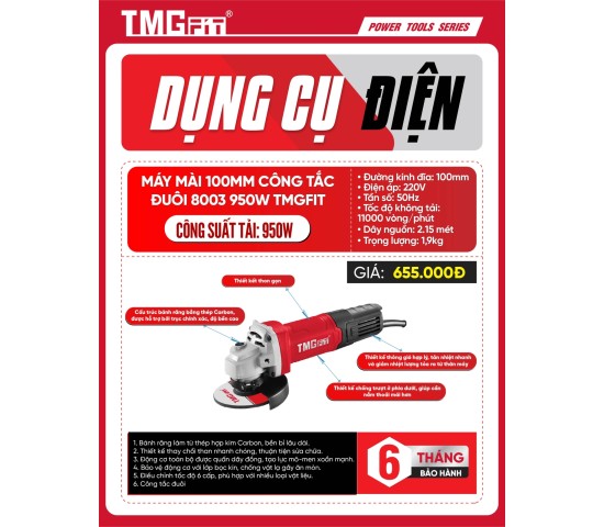 Máy Mài Góc 100mm Công Tắc Đuôi 950W 8003