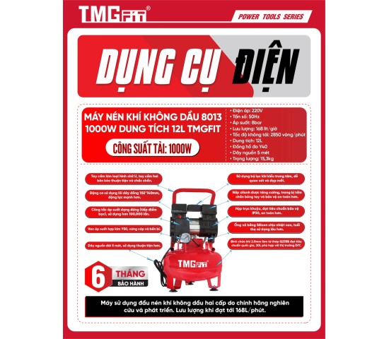 Máy nén khí không dầu 12L 1000W 8013