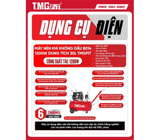 Máy nén khí không dầu 30L 1000W 8014