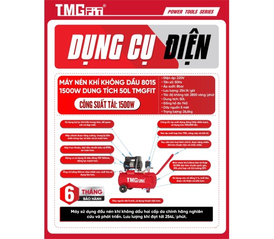 Máy nén khí không dầu 50L 1000W 8015