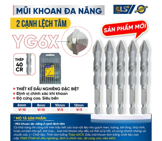 Mũi khoan đa năng 2 cạnh lệch tâm vỉ 10 LS+ 