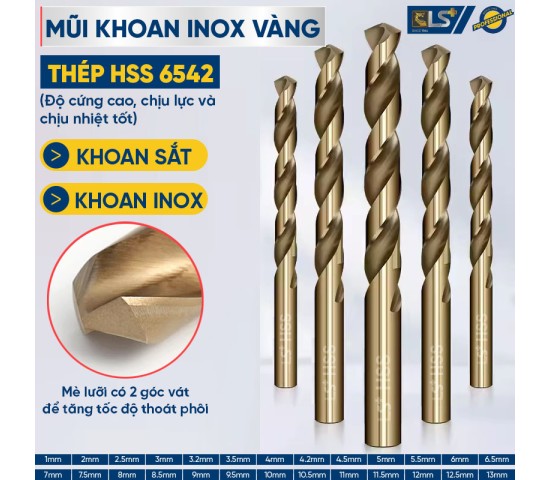 Mũi khoan Inox vàng vỉ 10 LS+ 