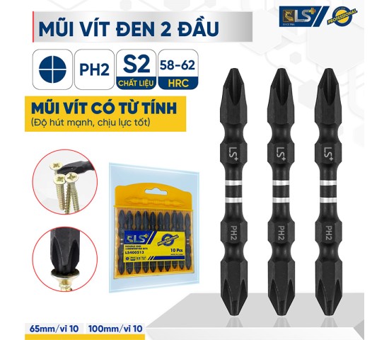 Mũi vít đen 2 đầu vỉ 10 LS+
