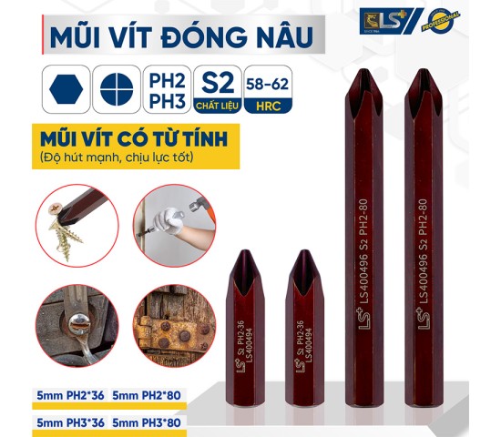 Mũi vít đóng nâu dài LS+