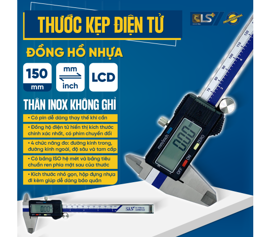 Thước kẹp điện tử đồng hồ nhựa LS+ 